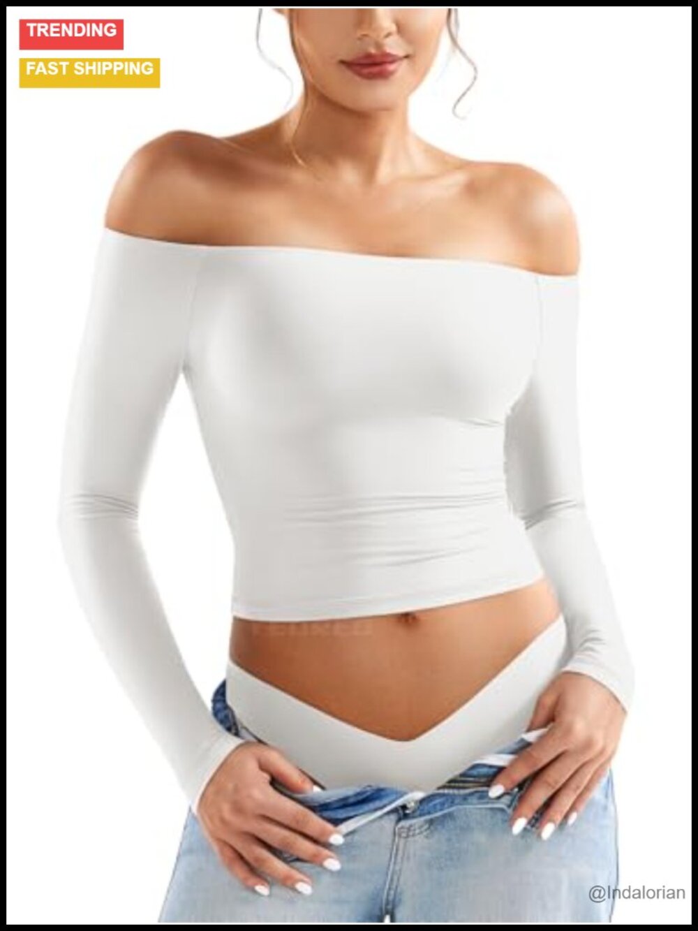 Off Shoulder Long Sleeve Top Double Lined Slim Fit Y2K Party Tee